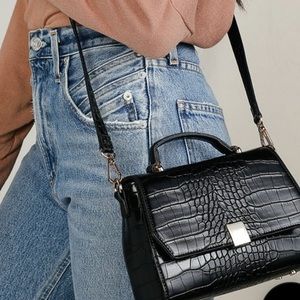 Lulus Black Crocodile Embossed Handbag